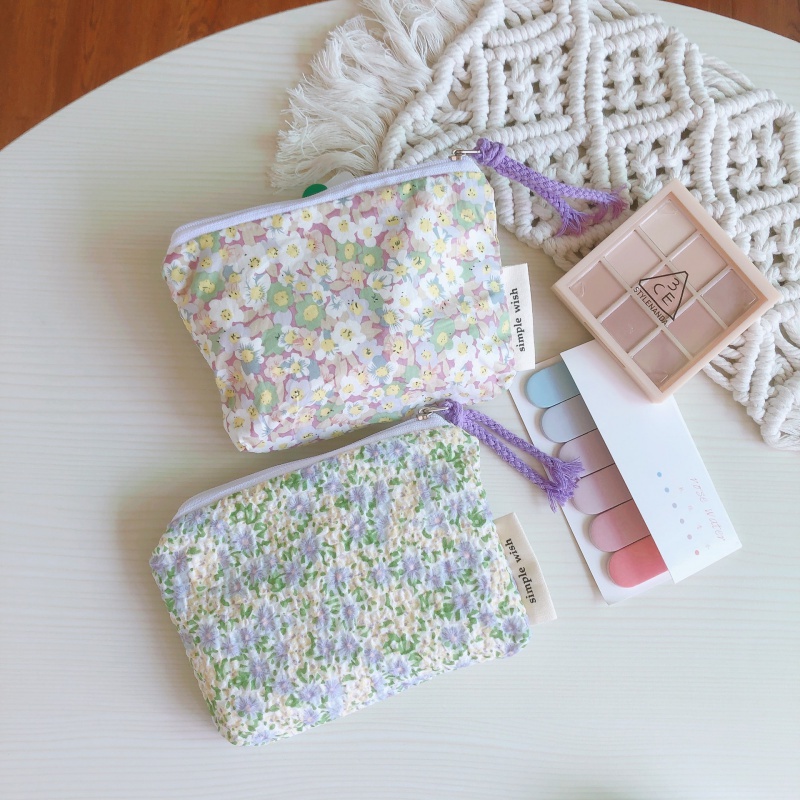 Túi Đựng Tiền Xu / Son Môi / Tai Nghe Bằng Cotton Màu Tím Nhạt Nhẹ Nhà