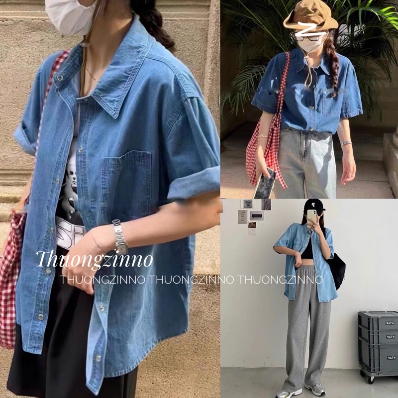 [Ảnh thật/Video]Áo sơ mi bò cộc tay dáng rộng rãi (Hàng Loại 1)