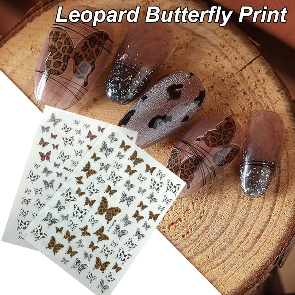 FALLFORBEAUTY Japanese 3D Nail Art Stickers Black Series Adhesive Decal Leopard Butterfly Print Nails Design Manicure Women Girls Ins Style DIY Nail Art Decoration