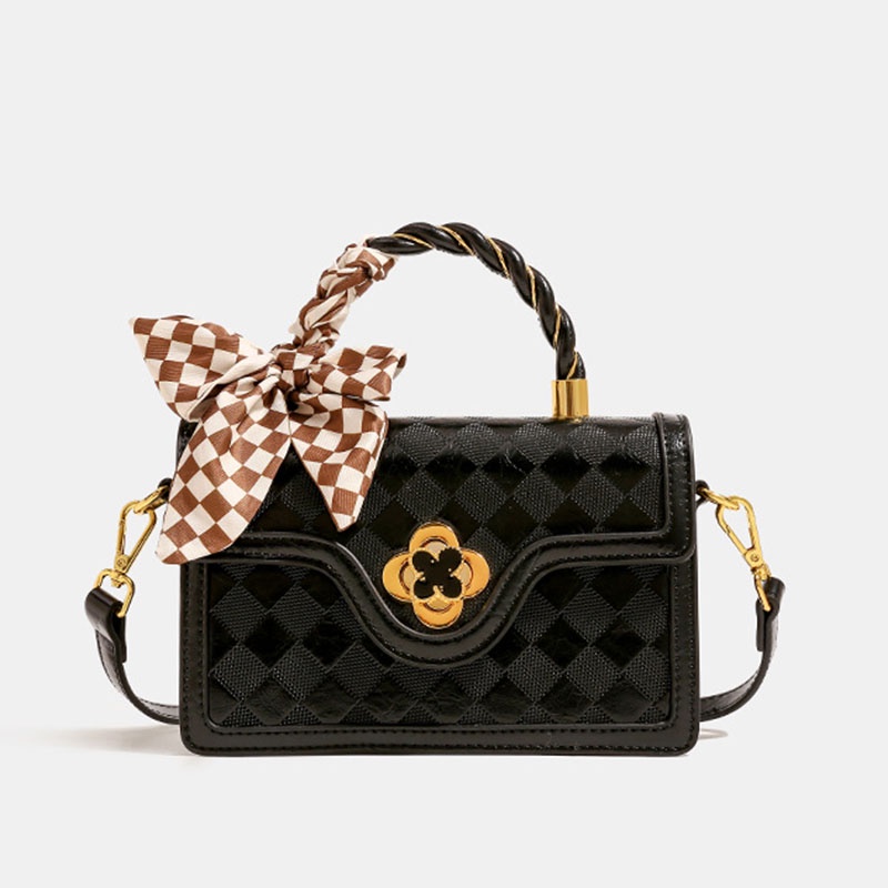 IELGY Niche Túi Xách Đeo Vai Hình Vuông Nhỏ Cầm Tay Họa Tiết Cỏ Bốn Lá Kẻ Sọc Caro