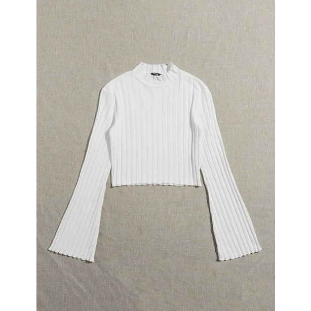 Áo thun croptop body tay loe cổ ba phân co giãn