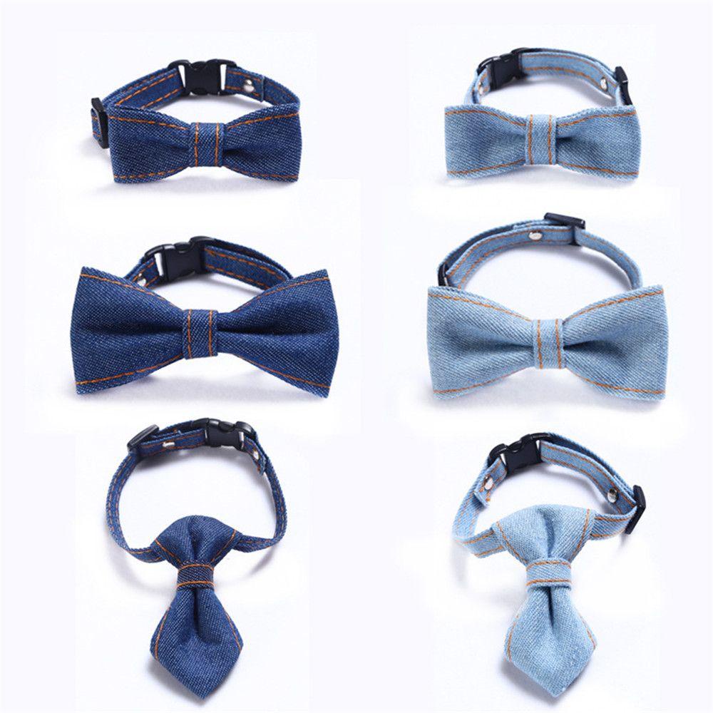 Vòng Cổ Denim Thắt Nơ Có Thể Điều Chỉnh Cho Thú Cưng