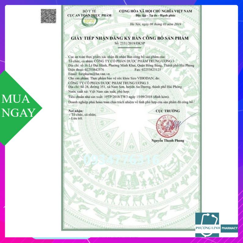 Vihodan siro bổ phế giảm đờm chai 125ml