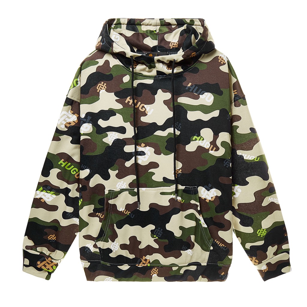 Áo hoodie tay dài nam nữ HUGU - Camo Logo - form rộng