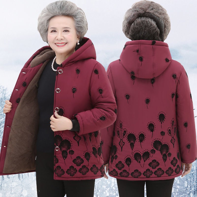 Grandma s plus nhung dày áo khoác đệm bông của phụ nữ áo khoác đệm bông dài trung bình của phụ nữ 60 tuổi 70 tuổi áo kho