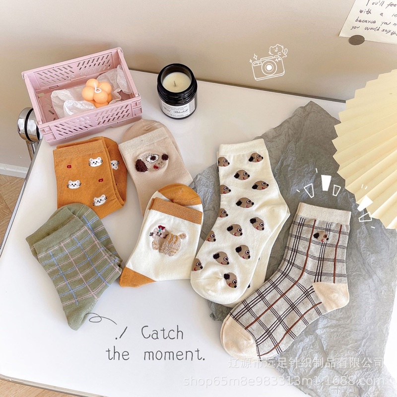 Tất nữ vớ nữ cao cổ hoạt tiết puppy dễ thương phong cách Hàn Quốc , Tất cao cổ hàn quốc