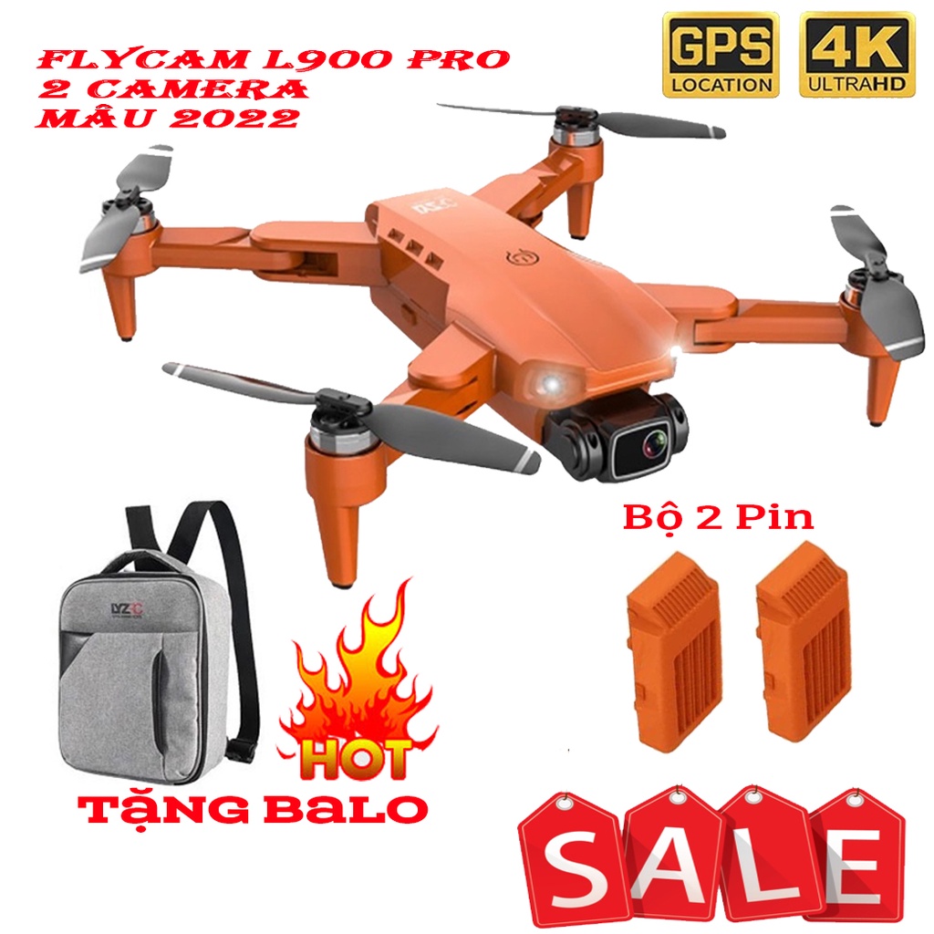 Flycam, Drone L900 Pro có 2 camera mẫu mới 2022, tích hợp GPS, hình ảnh 4K cảm biến thông minh