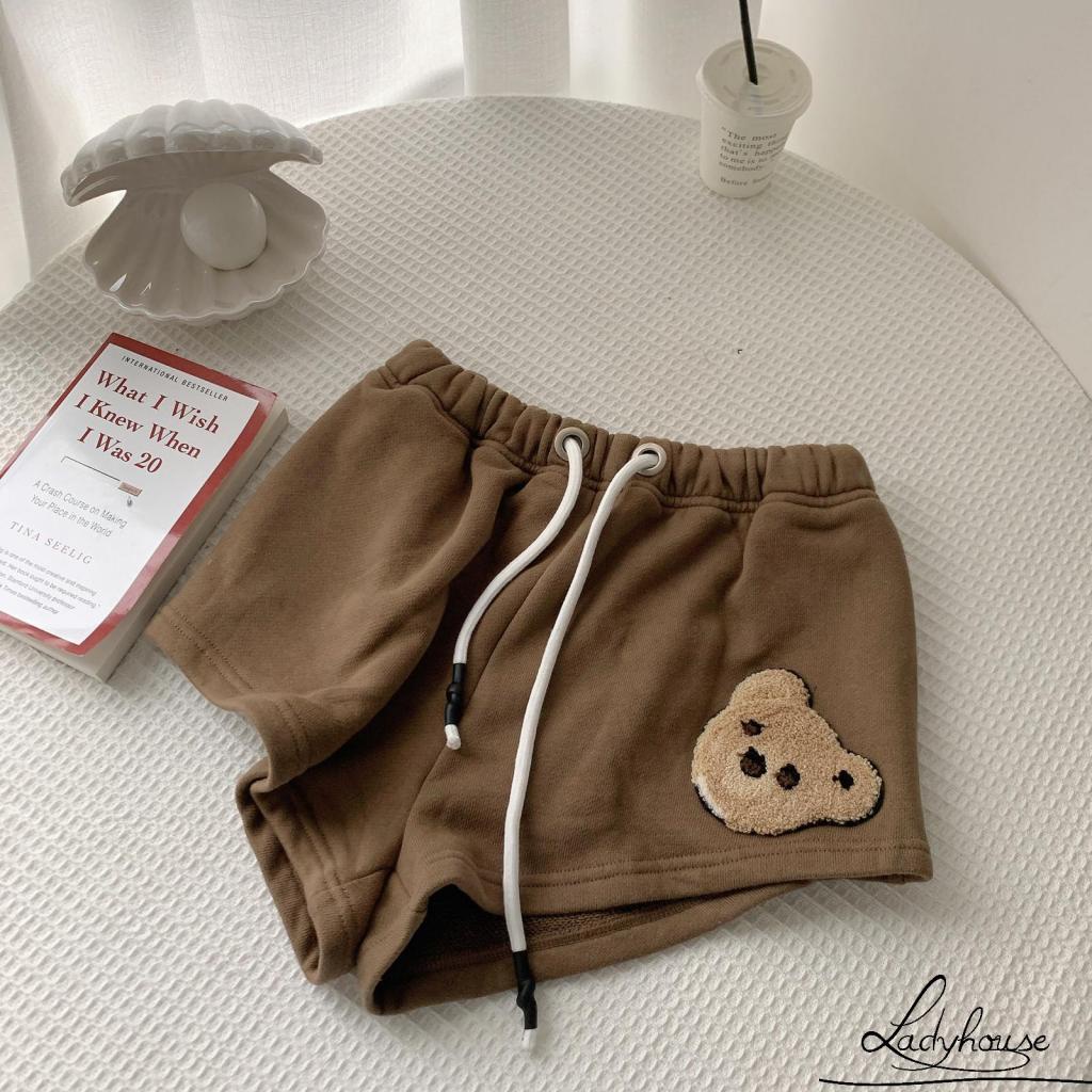 Quần Short Thể Thao Ống Rộng Thêu Hình Gấu Cho Nữ