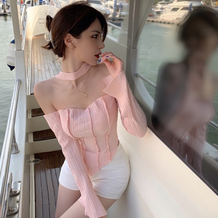 Áo COZOKC dài tay dáng ôm xẻ tà phong cách Hồng Kông cá tính