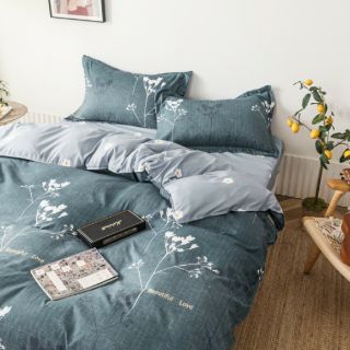 Cotton Poly Bộ Chăn Ga Gối Cây Xám