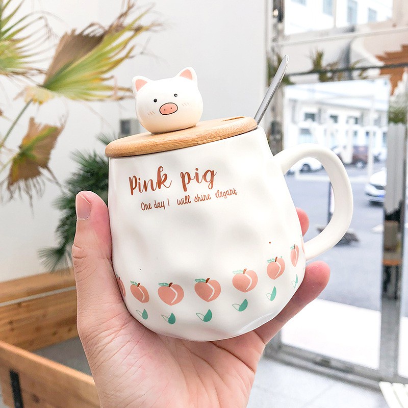 [Mẫu mới] Ly sứ có nắp dễ thương PINK PIG cực đẹp