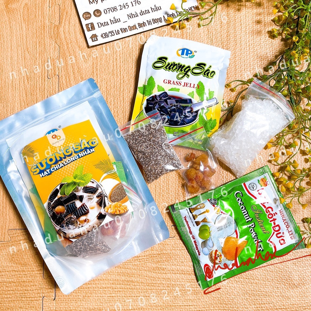 Một set nguyên liệu nấu chè dưỡng nhan/ chè bưởi/ sâm bổ lượng/ sương sa hột lựu/ milo dầm gói 408g