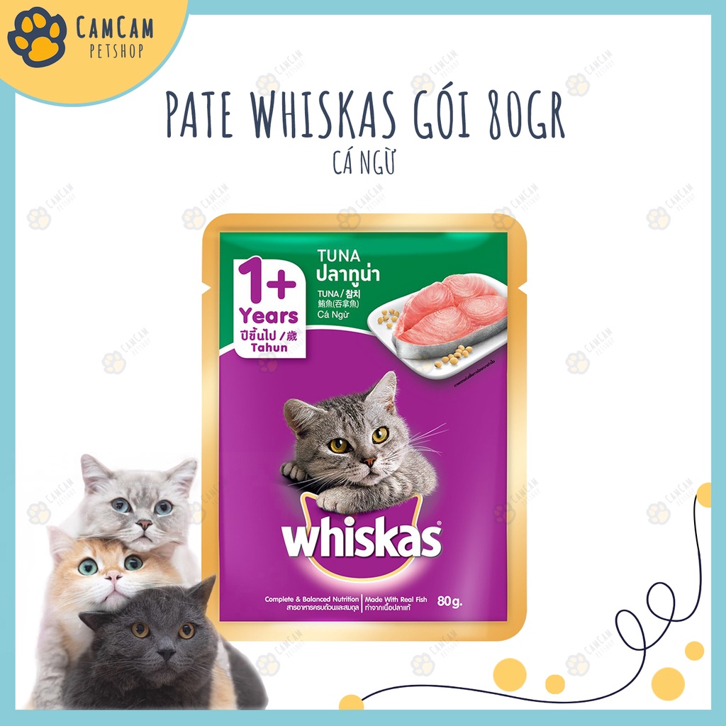 Pate cho mèo, pate Whiskas gói 80gr - Thức ăn cho mèo lớn dạng nhuyễn