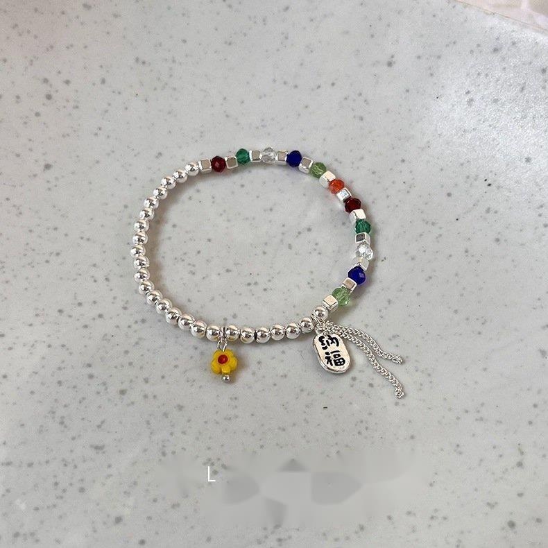 Vòng Tay Chuỗi Hạt Thủy Tinh Nhiều Màu Sắc Đính Hoa Tua Rua Xinh Xắn