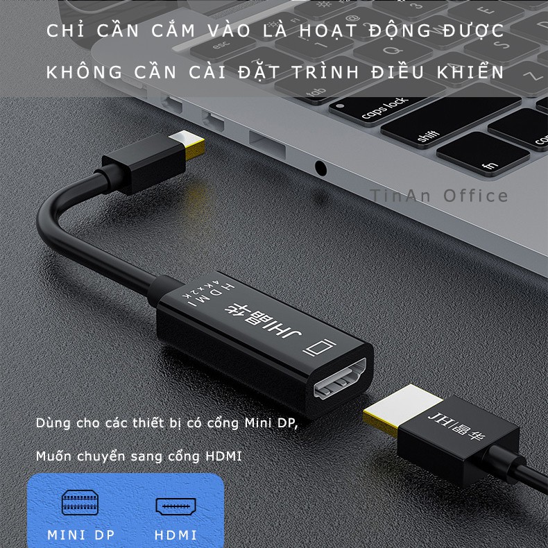 Bộ Chuyển Đổi Mini Displayport DP Sang HDMI 4K, Kết Nối Laptop với TV, Máy Chiếu