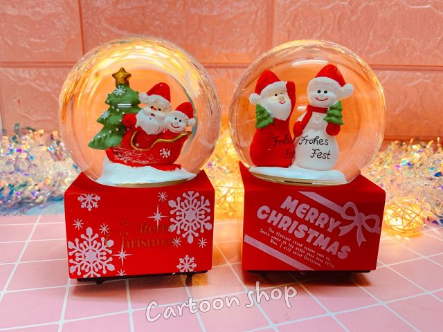 Quả Cầu Tuyết Noel 12cm Có Đèn Và Nhạc - Quà Tặng Giáng Sinh