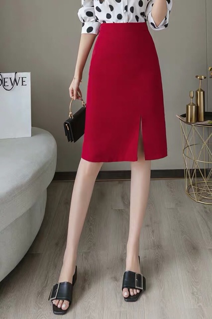 Chân váy chữ A sẻ trước nhẹ thời trang công sở nữ chân váy dáng dài