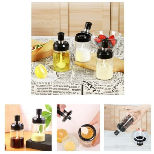 Hũ đựng gia vị thuỷ tinh, kèm muỗng Lọ đựng gia vị 250ml - Kichemo HGV01