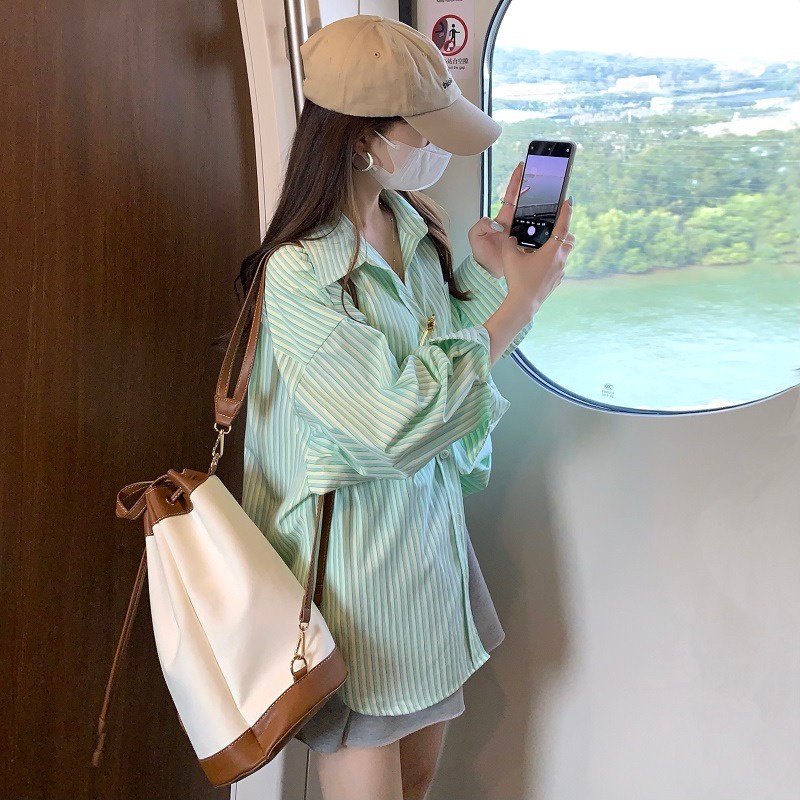 Áo sơ mi SUXI dài tay họa tiết sọc thời trang dành cho nữ