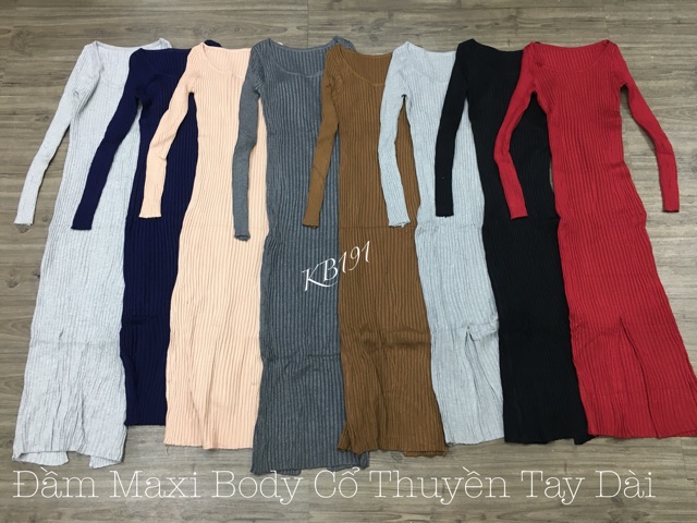 Đầm Maxi Body Cổ Thuyền Tay Dài - Chất Len Đũa Quảng Châu Cao Cấp | BigBuy360 - bigbuy360.vn