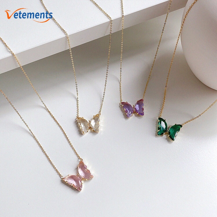 Vòng cổ Mặt Bướm Trong Suốt Nhiều Màu Sắc Thanh Lịch Thời Trang Dành Cho Nữ