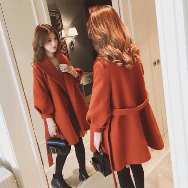Áo Khoác Dạ Tay Phồng Có Belt Thắt Lưng Màu Da Bò Cực Xinh Áo Khoác Nỉ Phong Cách Hàn Quốc Mặc Nhiều Kiểu