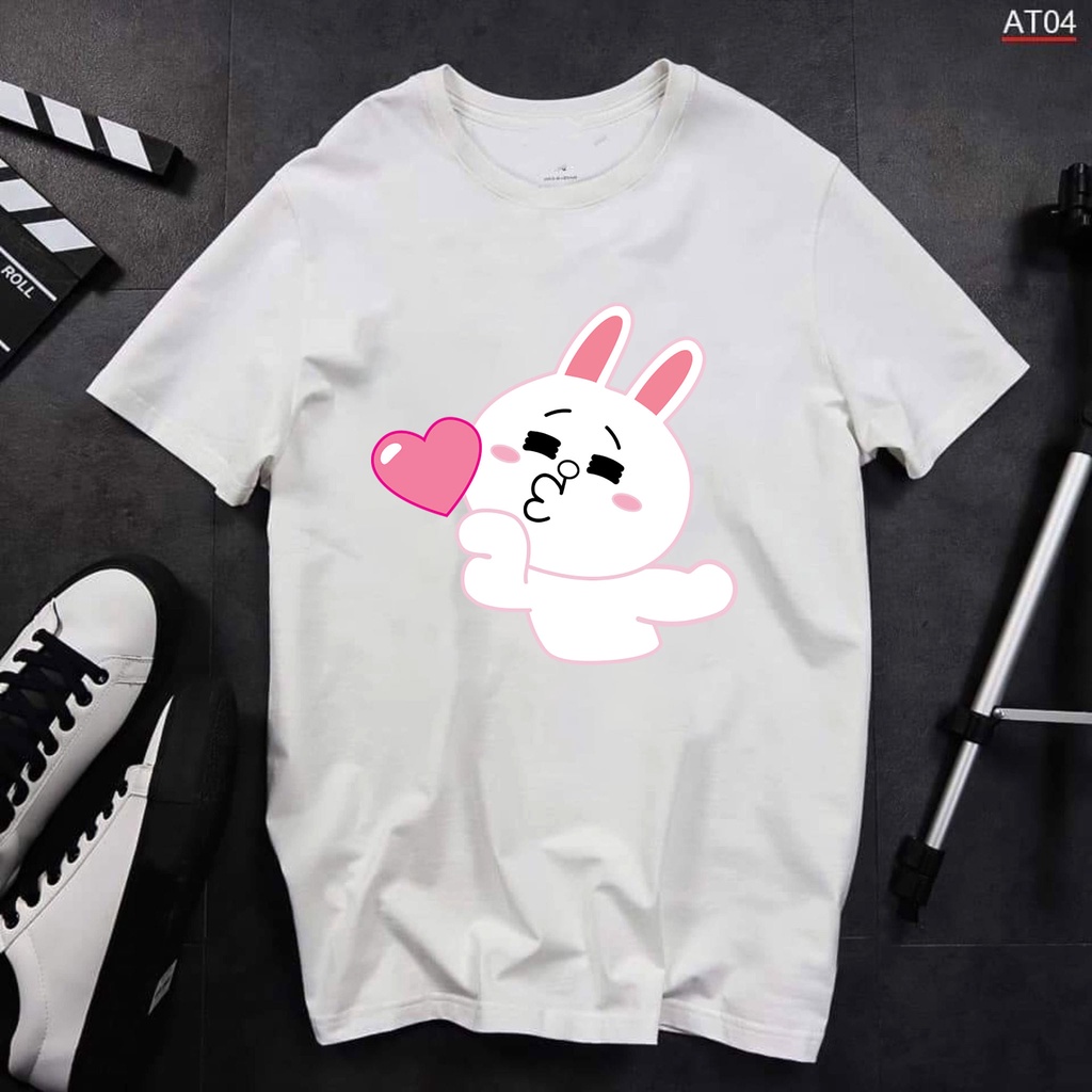 ÁO THUN TAY NGẮN CỔ TRÒN IN HÌNH GẤU BROWN-THỎ CONY IN HÌNH CUTE VẢI COTTON FULL SIZE CHO GIA ĐÌNH- 255