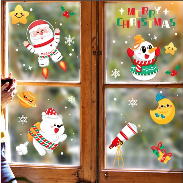 Decal dán tường Noel Hít Tĩnh Điện không Dơ Kính - Noel mặc đồ phi hành gia cùng gấu trắng