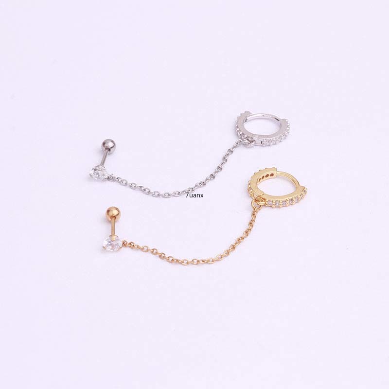 Bộ bông tai dạng treo tua rua dạng xoay màu vàng bạc 6mm 8mm