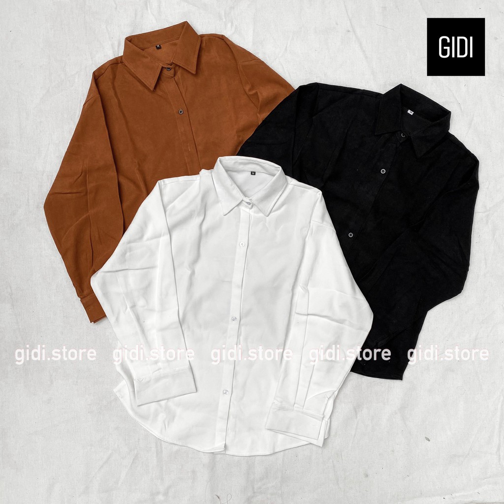 Áo Sơ mi KUPI Nam Nữ Unisex OVERSIZE tay dài, vải nhung tăm form rộng, không nhăn | BigBuy360 - bigbuy360.vn