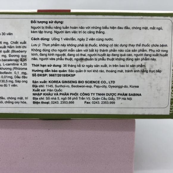 {Nhập Hàn} GINKGO MULTI – Hỗ trợ hoạt huyết dưỡng não, giảm đau đầu, mệt mỏi, tăng cường trí nhớ và tập trung (30v)