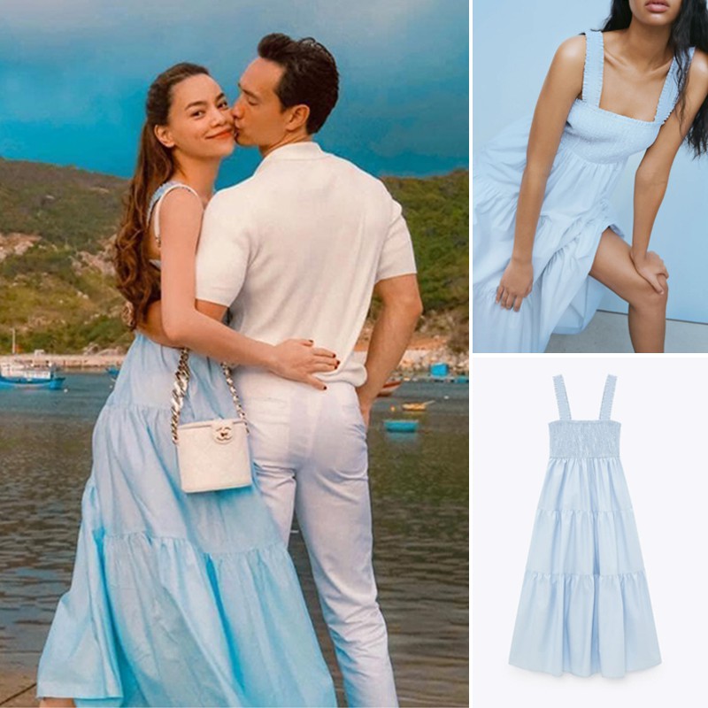 ĐẦM ZRA NỮ VẢI POPLIN MÀU XANH