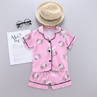 Bobora Trẻ Em Xuân Hè Mô Phỏng Lụa KT Mèo In Nửa Tay Bộ Đồ Ngủ Bộ Đồ Ngủ Quần Hai Mảnh Bộ Đồ Gia Đình Trẻ Em