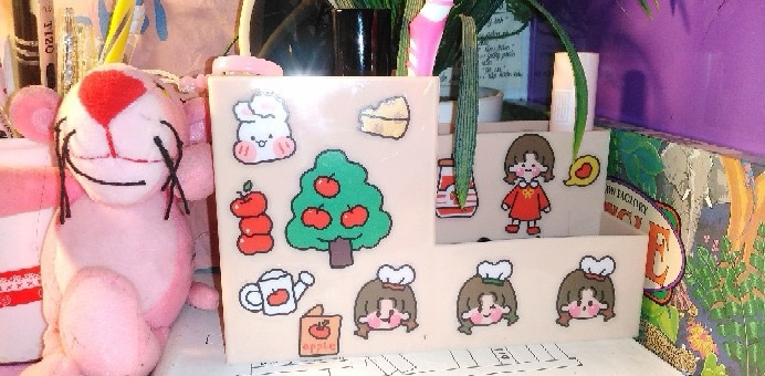 Set 4 tấm sticker cô gái Béo shop in hình hoạ tiết đáng yêu trang trí sổ vở bookmart giấy tập tủ kệ decor bàn học ST05