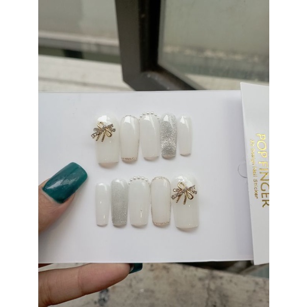 Móng giả fom vuông thiết kế Quỳnh Quỳnh Nail hộp 10 móng kèm keo dũa màu nước gạo