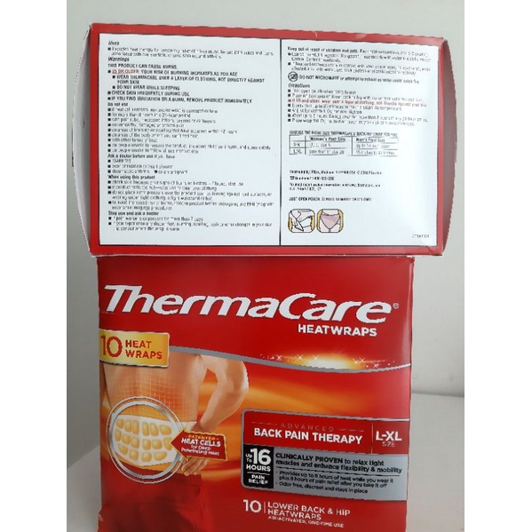 Hsd: 30.4.2025.MIẾNG DÁN NHIỆT GIẢM ĐAU LƯNG THERMACARE LOWER BACK & HIP HEAT WRAPS - SIZE L-XL - hop 2mieng/ miếng lẻ