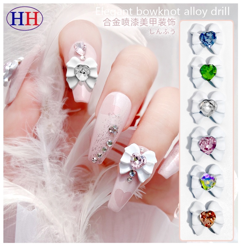 Phụ Kiện Trang Trí Móng Tay Bằng Hợp Kim Hình Nơ Đính Đá Sang Trọng