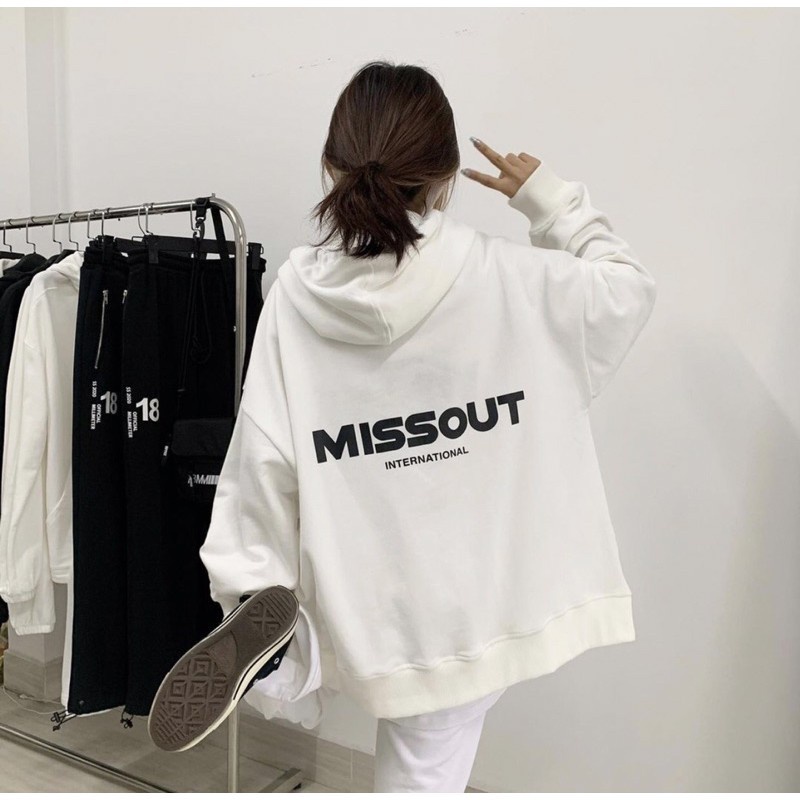 Áo Khoác Nỉ Bông Loại 1 Missout, Hoodie dây kéo chất nỉ ngoại form rộng có mũ