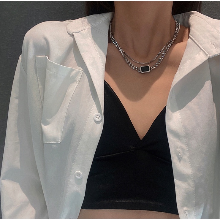 📛 RẺ VÔ ĐỊCH 📛DÂY CHUYỀN XÍCH MẶT VUÔNG ĐEN CÁ TÍNH PHONG CÁCH HÀN QUỐC