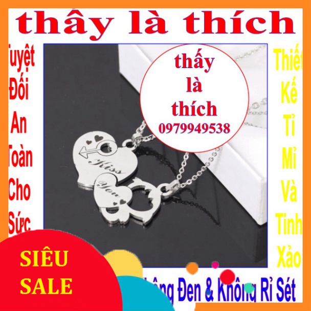 Dây chuyền cặp đôi 2 mảnh ghép trái tim &amp; cậu bé tình yêu kết hợp chữ KISS YOU-Giá bán như trên là 1 cặp=2 sợi như hình
