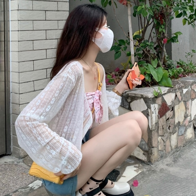 Áo Khoác Cardigan Ren Mỏng Tay Dài Chống Nắng Thời Trang Mùa Hè Cho Nữ