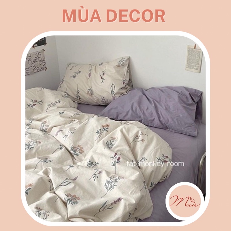 Bộ chăn ga và vỏ gối cotton living cao cấp Mùa Decor - Hoa Lavender