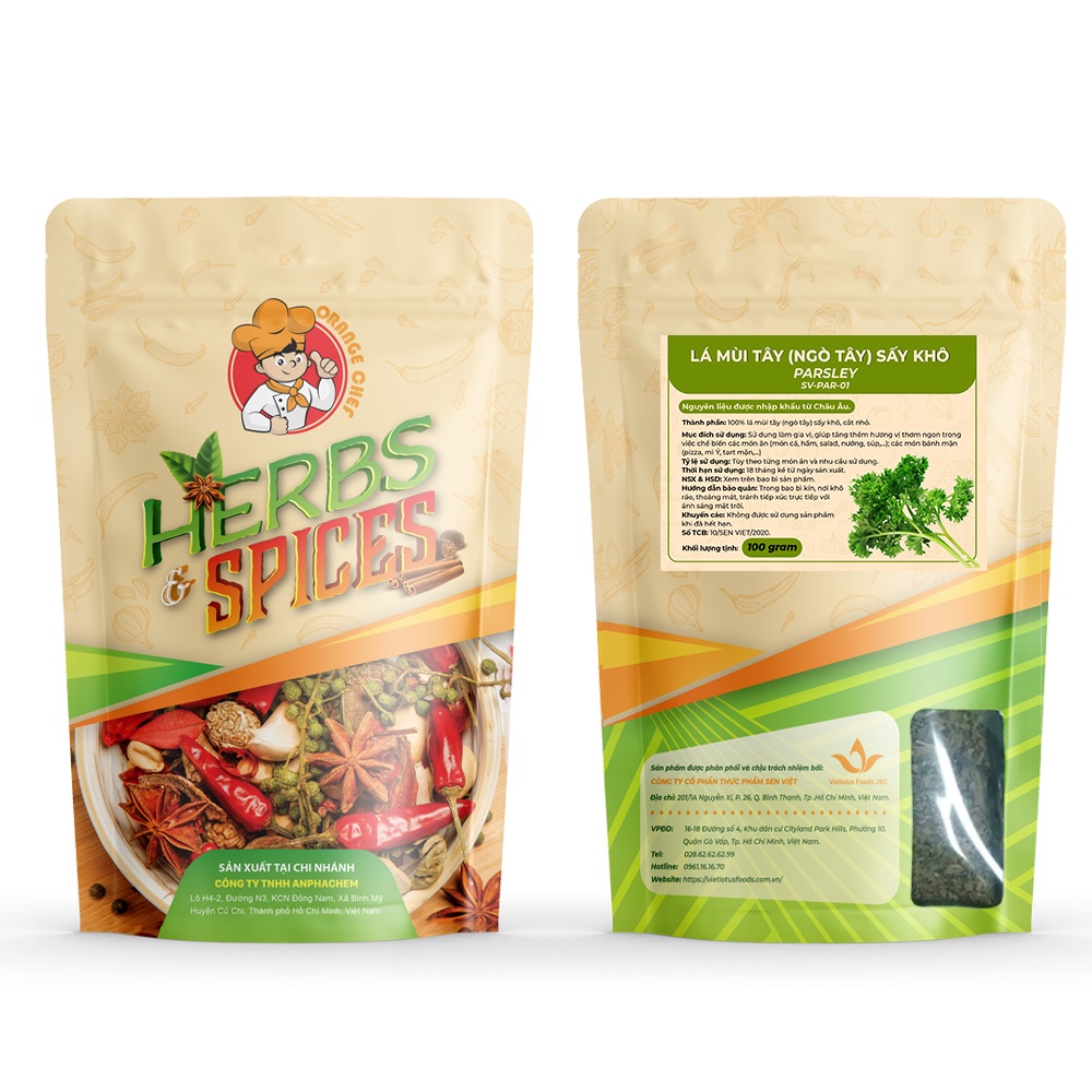 Lá Parsley mùi tây (ngò tây) sấy khô Túi Zip 100G - Nhập khẩu chuyên dụng cho các món Âu