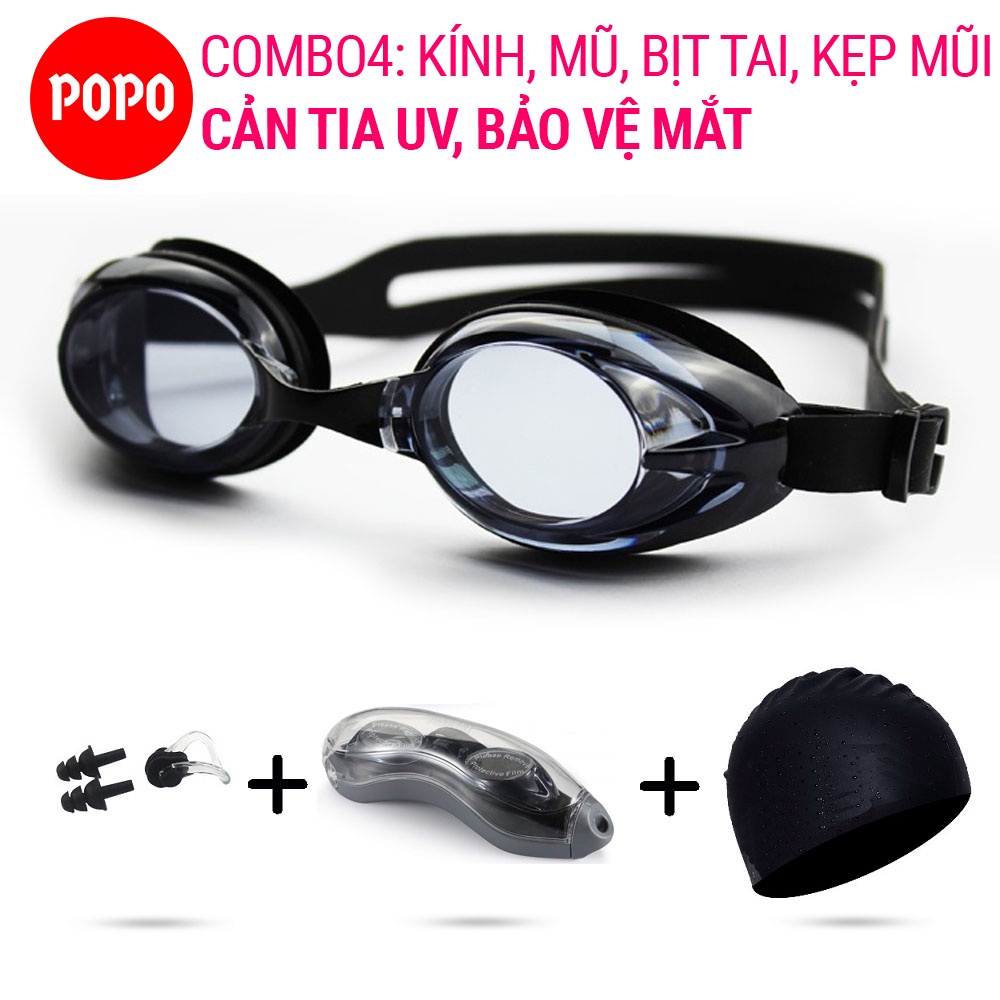 Set mũ kèm kính bơi, Kính bơi chống tia UV, chống lóa, Chất liệu an toàn cho da