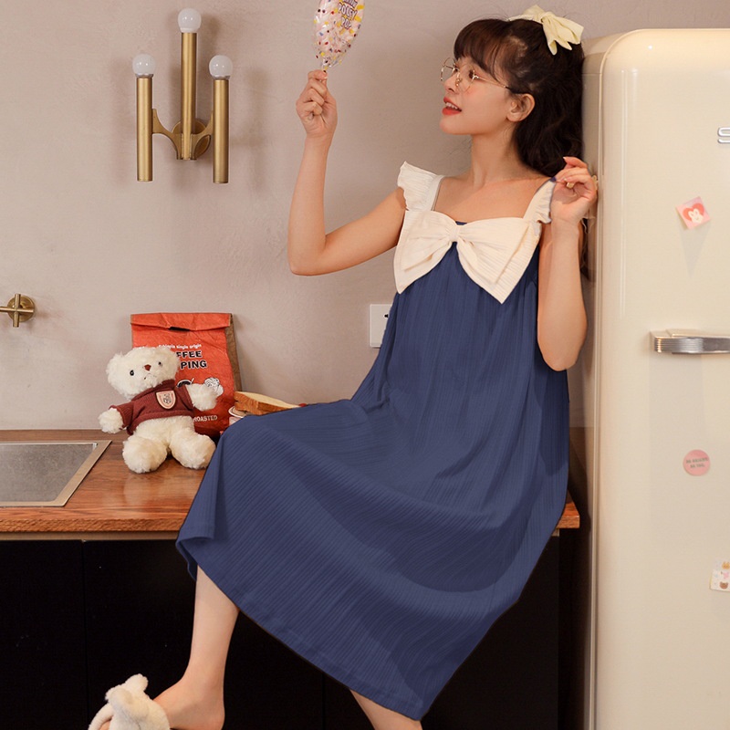 Váy ngủ nữ ngắn tay mùa hè, váy 2 dây cánh tiên vải cotton thông hơi thoáng mát, phong cách ngọt ngào, tiểu thư mã VG