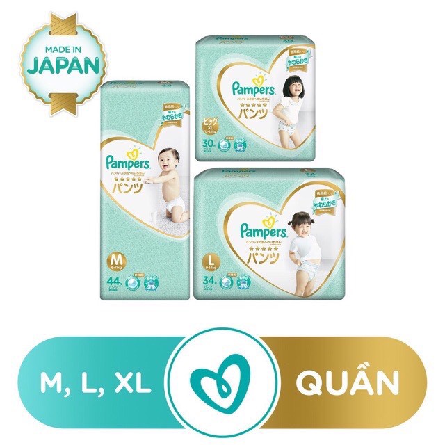 Tã quần Pampers Nhật Bản size M44/L34/XL30