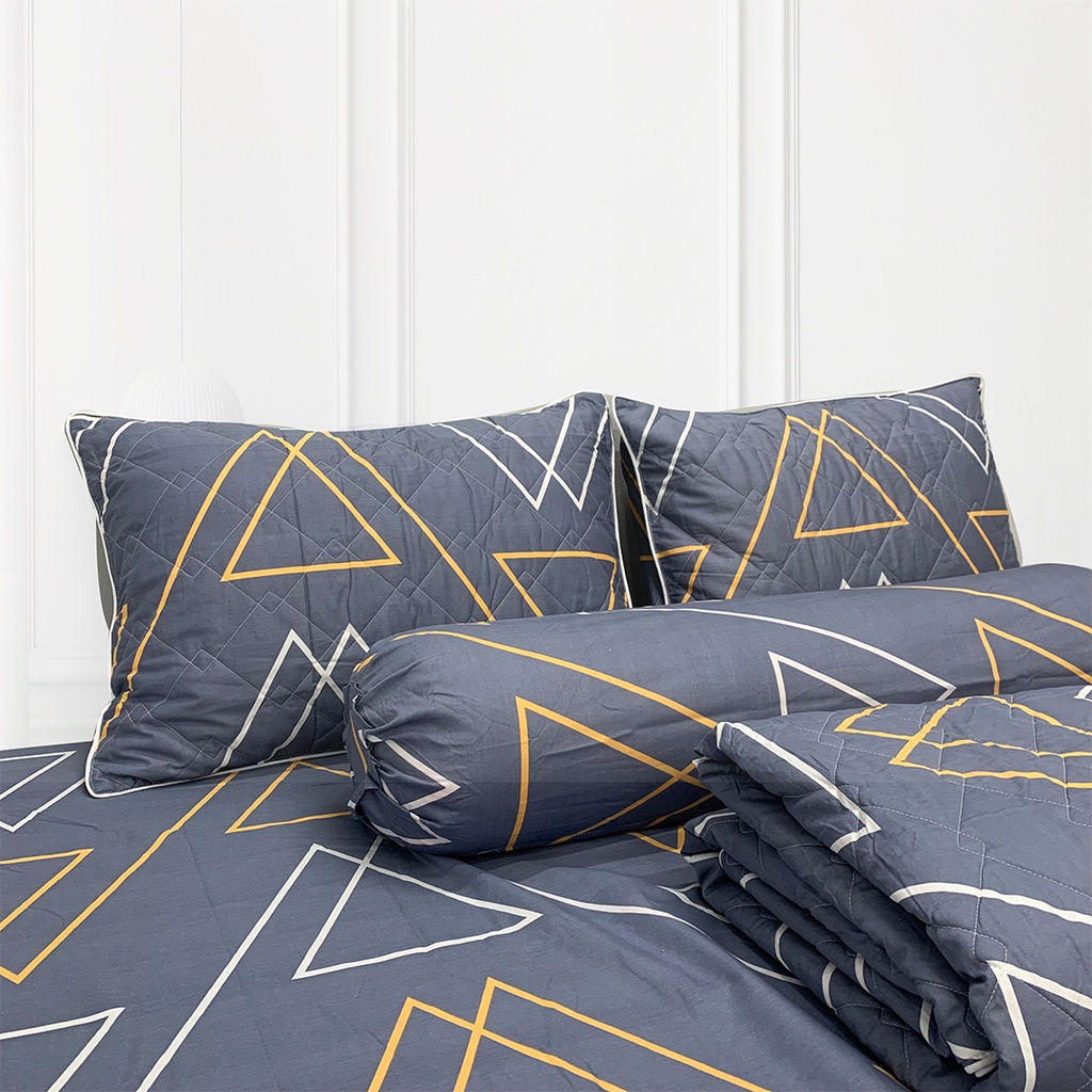 Bộ Ga Gối 100% Cotton Thuần Việt Mền Mịn, Thoáng Mát - Xám COT04