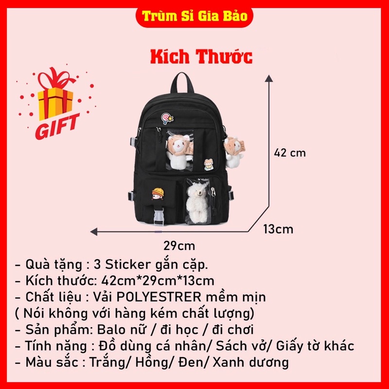 Cặp đi học nữ ulzzang thời trang basic, túi xách balo đẹp hàng cao cấp cho học sinh cấp 2 - 3, sinh viên tặng sticker
