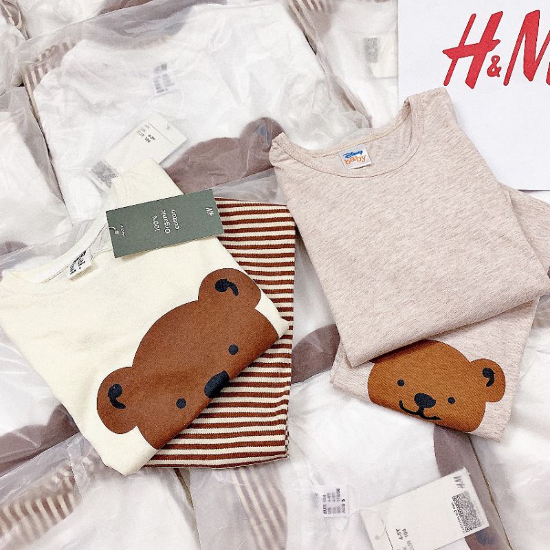 Set combo 2 bộ cotton dài tay gấu nâu cho bé trai siêu đẹp