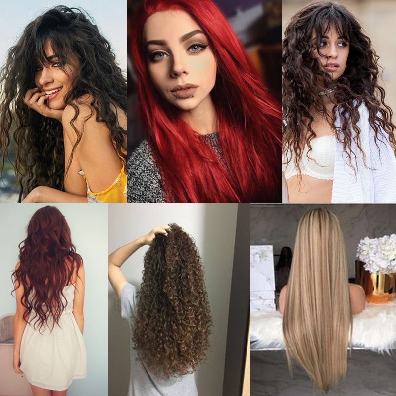 Tóc Giả Nối Dài Xoăn Gợn Sóng Tự Nhiên 24 Inch Không Kẹp